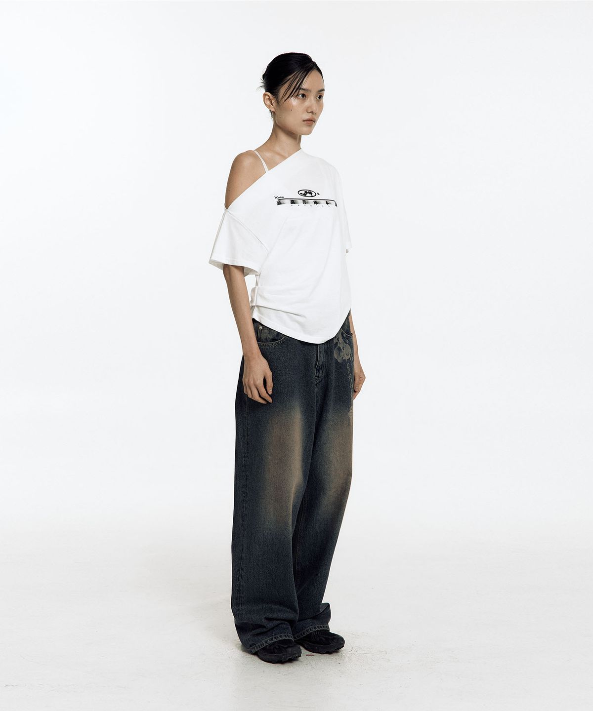 카시코(KASHIKO) Chain Wide Denim Pants Rusty Blue