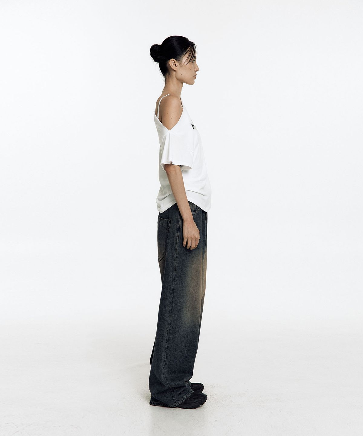 카시코(KASHIKO) Chain Wide Denim Pants Rusty Blue