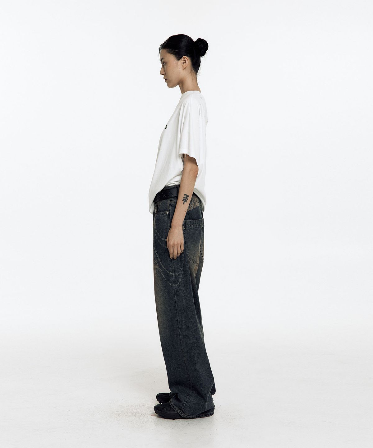 카시코(KASHIKO) Chain Wide Denim Pants Rusty Blue