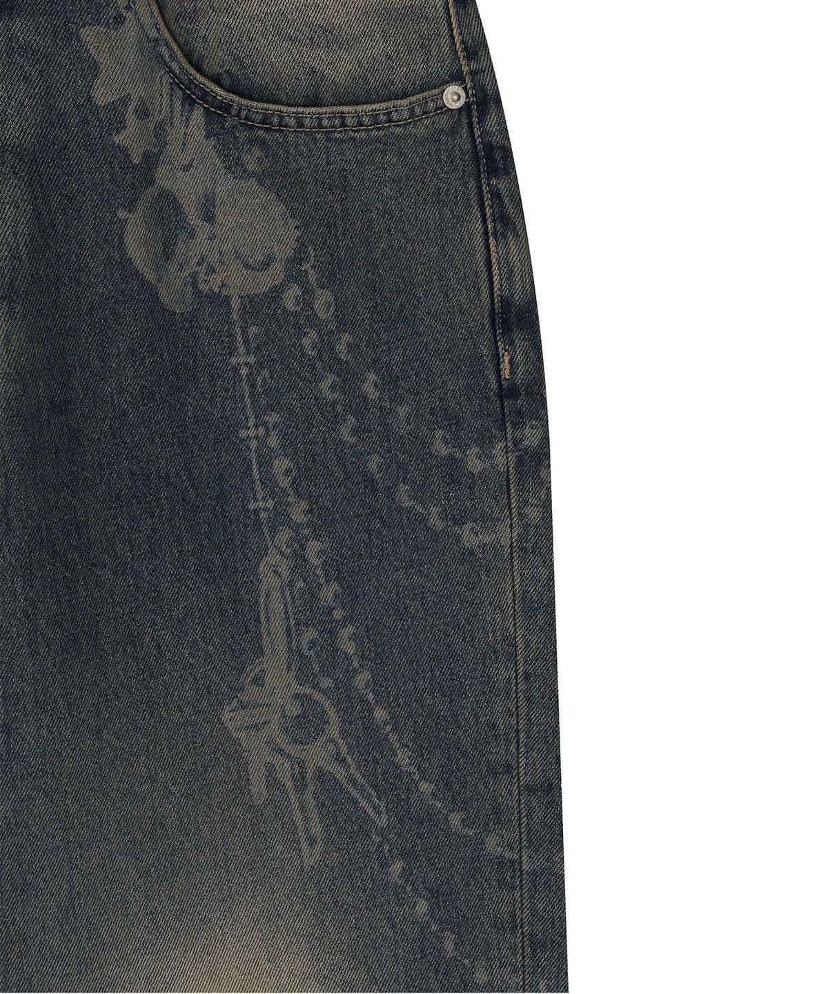 카시코(KASHIKO) Chain Wide Denim Pants Rusty Blue