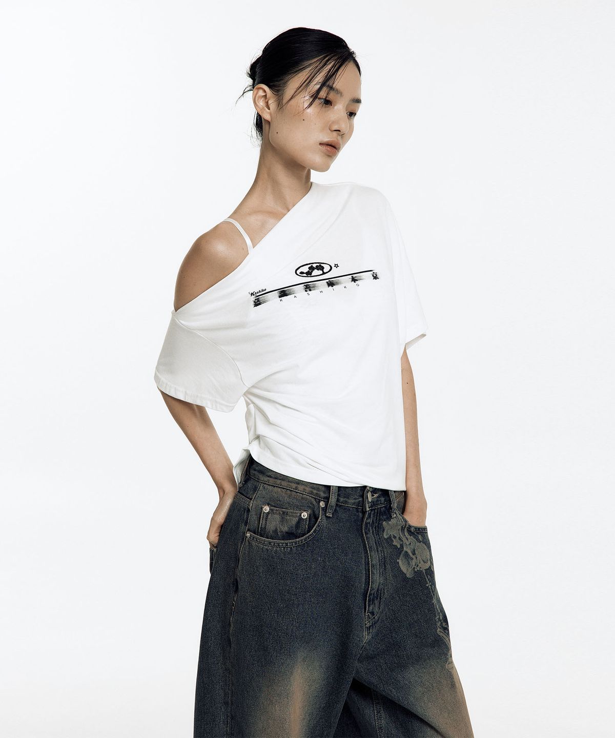 카시코(KASHIKO) Chain Wide Denim Pants Rusty Blue