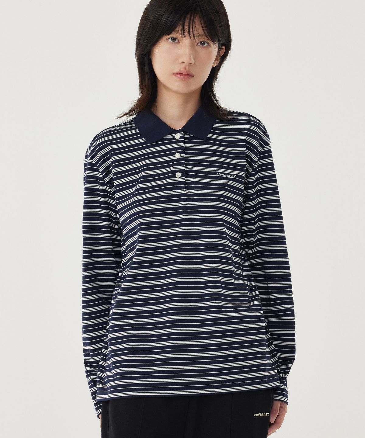 커버낫 우먼(COVERNAT WOMAN) 우먼 스트라이프 카라 럭비티 Navy