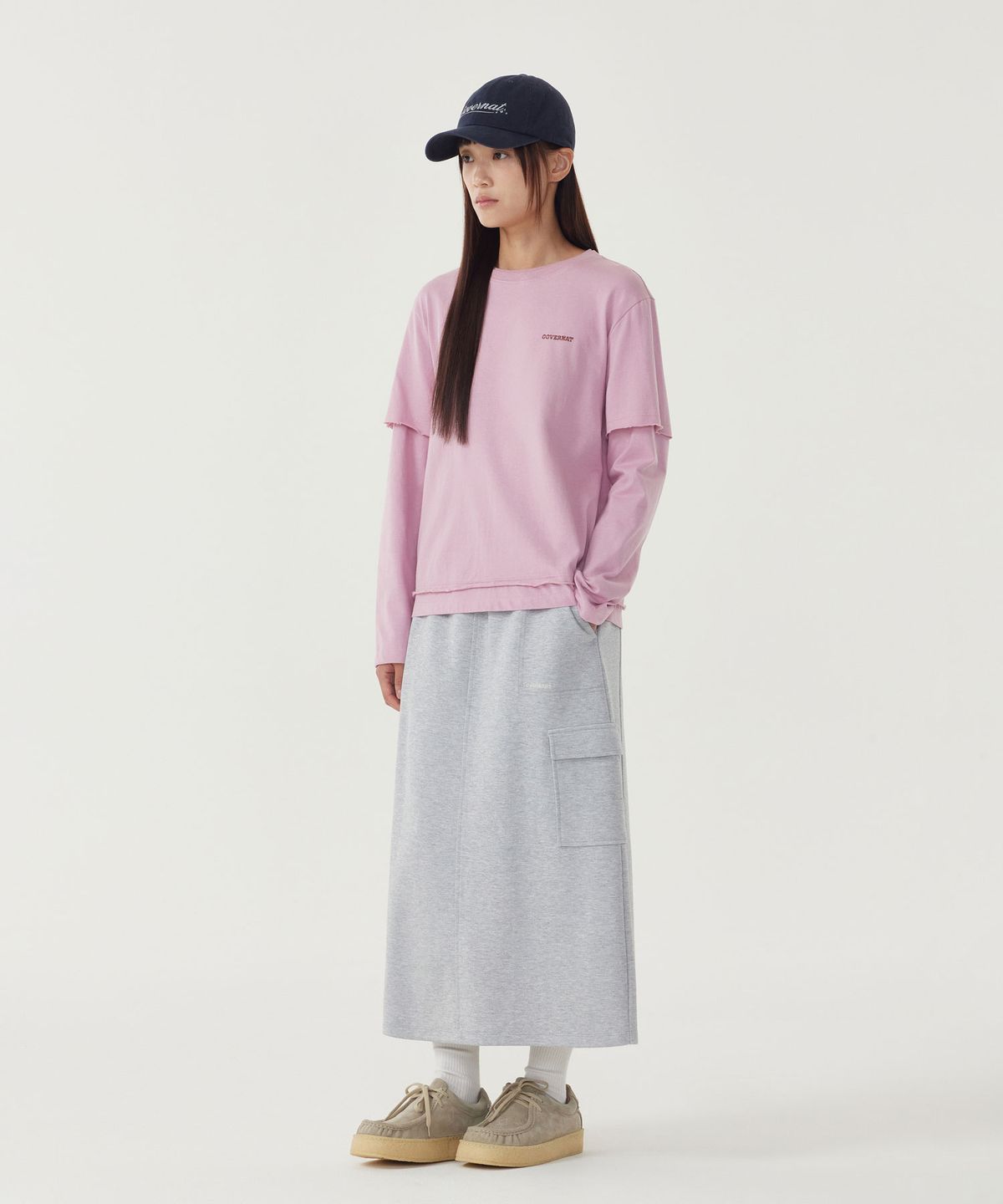 커버낫 우먼(COVERNAT WOMAN) 우먼 스웻 카고 스커트 Melange Gray