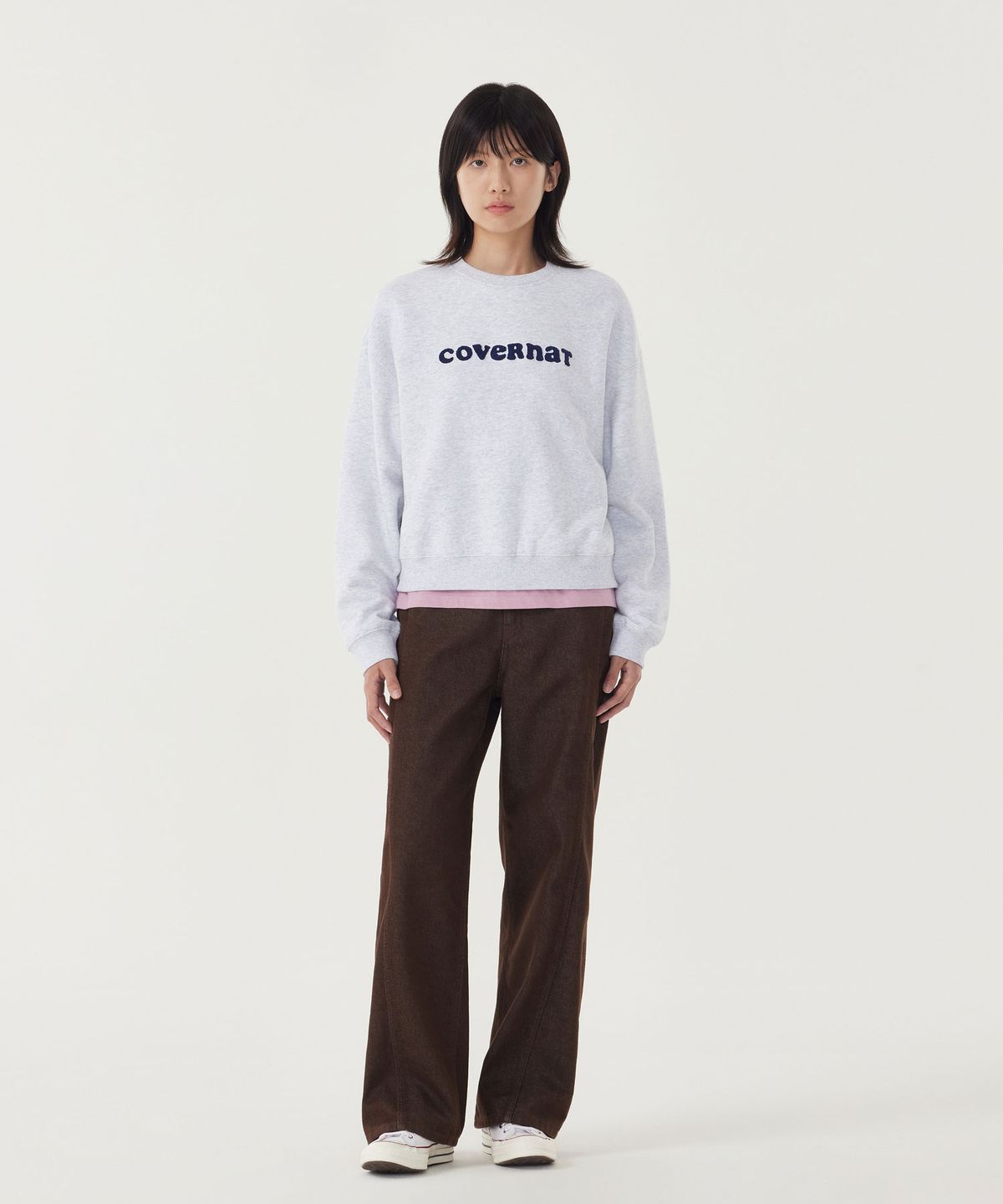커버낫 우먼(COVERNAT WOMAN) 우먼 쿠퍼로고 맨투맨 Heather Gray