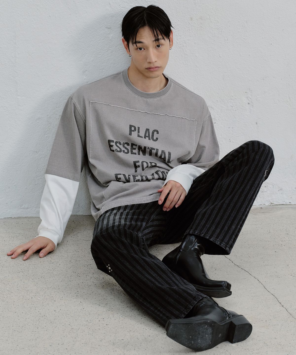 플랙(PLAC) 스트라이프 워시드 진 T41 블랙