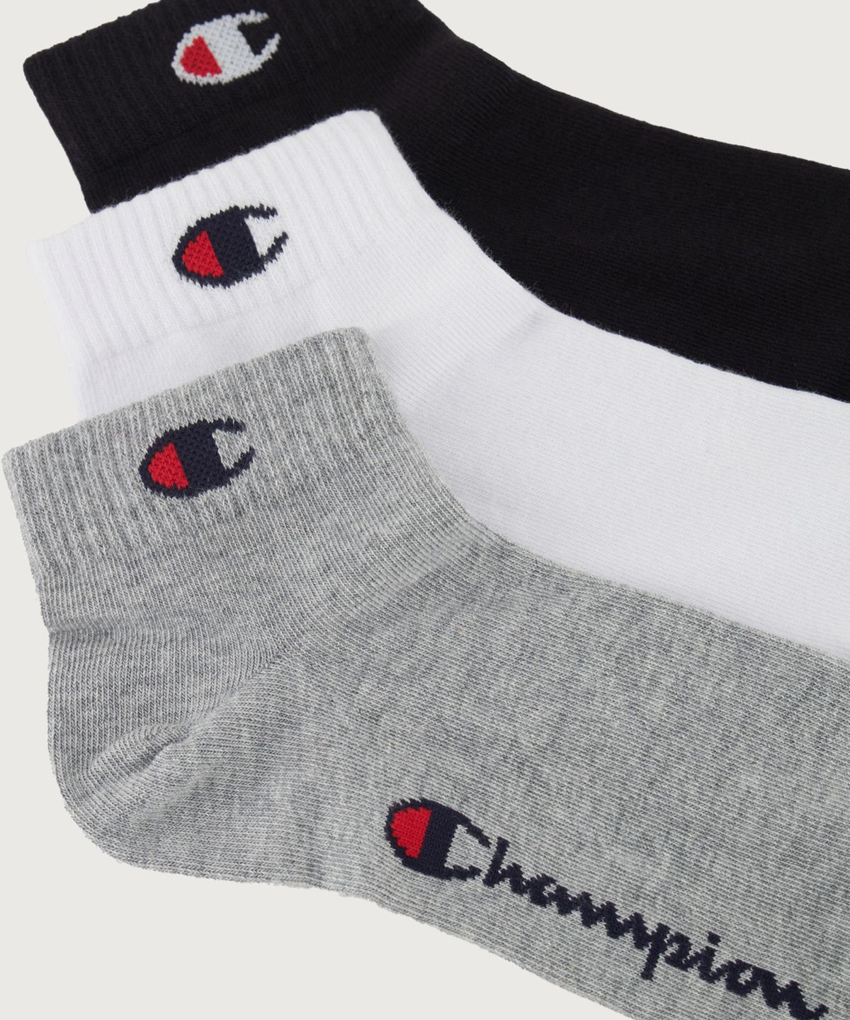 챔피온(CHAMPION) C로고 쿼터랭스 삭스 3PACK Grey White Black