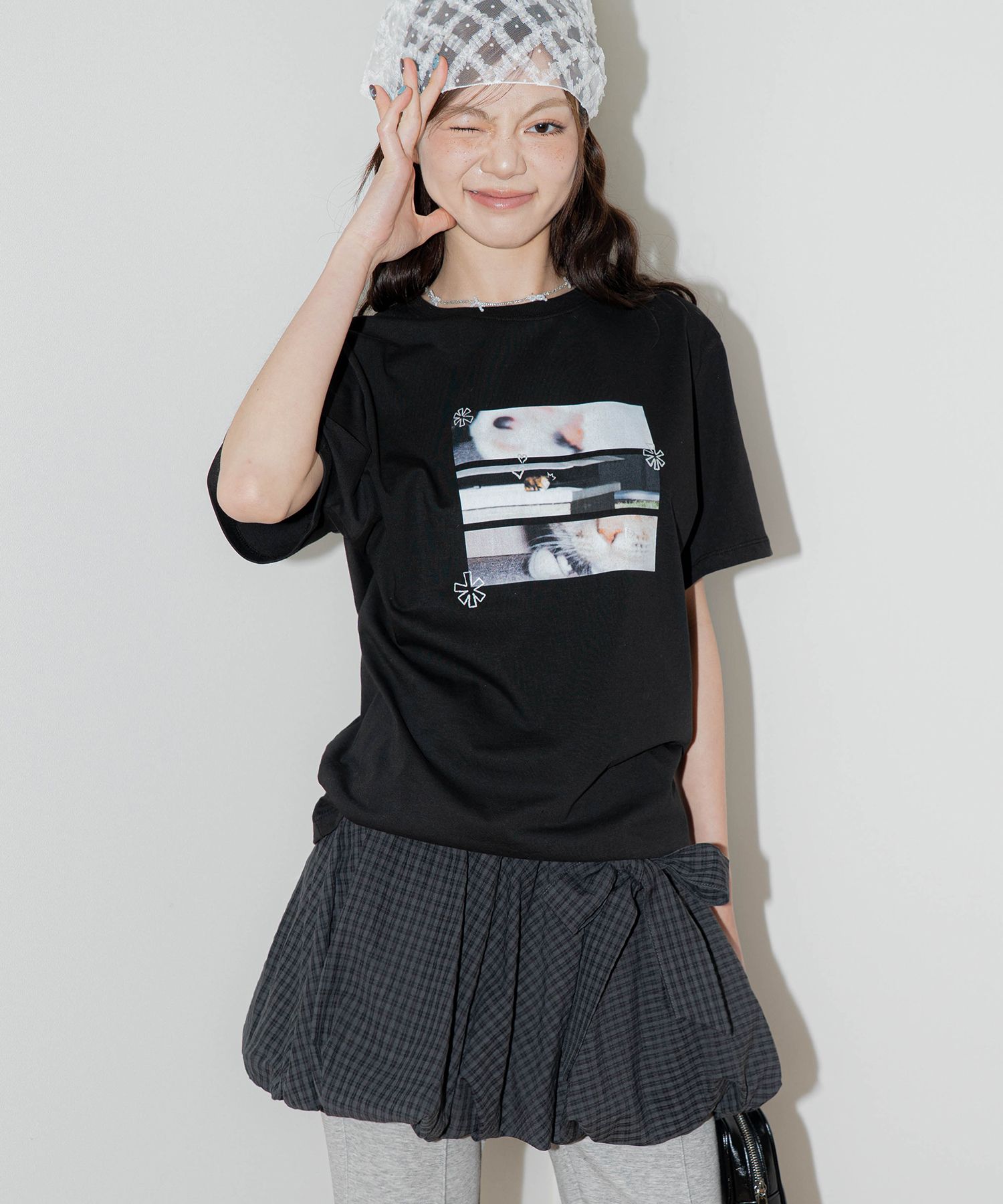 MUSINSA | DELAYOFF Ribbon Point Check Banding Balloon Mini Skirt