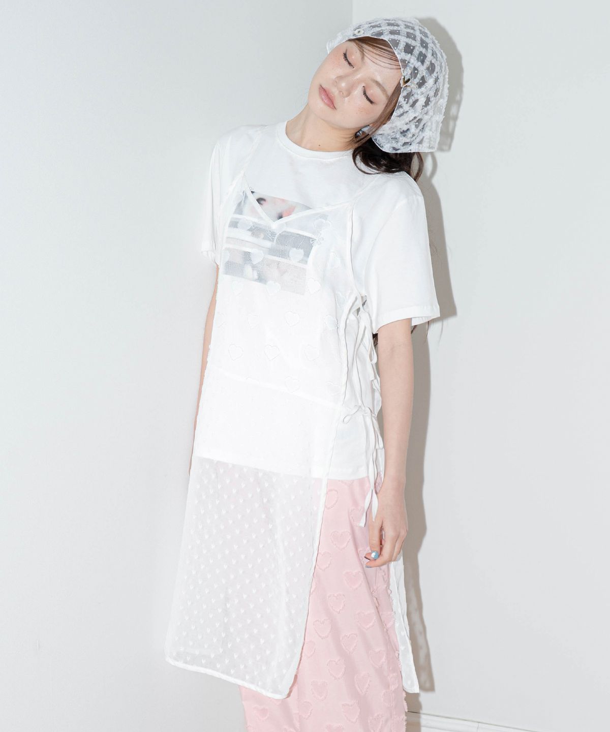 딜레이오프(DELAYOFF) 시스루 레이스 레이어드 오픈 원피스 [하트]