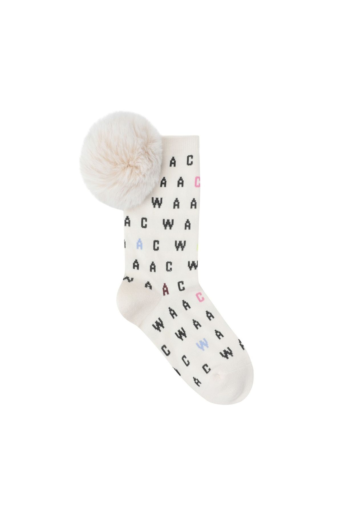 왁(WAAC) Women pattern PomPom Socks WGLCX25616IVX