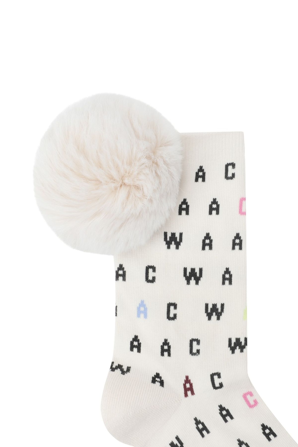 왁(WAAC) Women pattern PomPom Socks WGLCX25616IVX