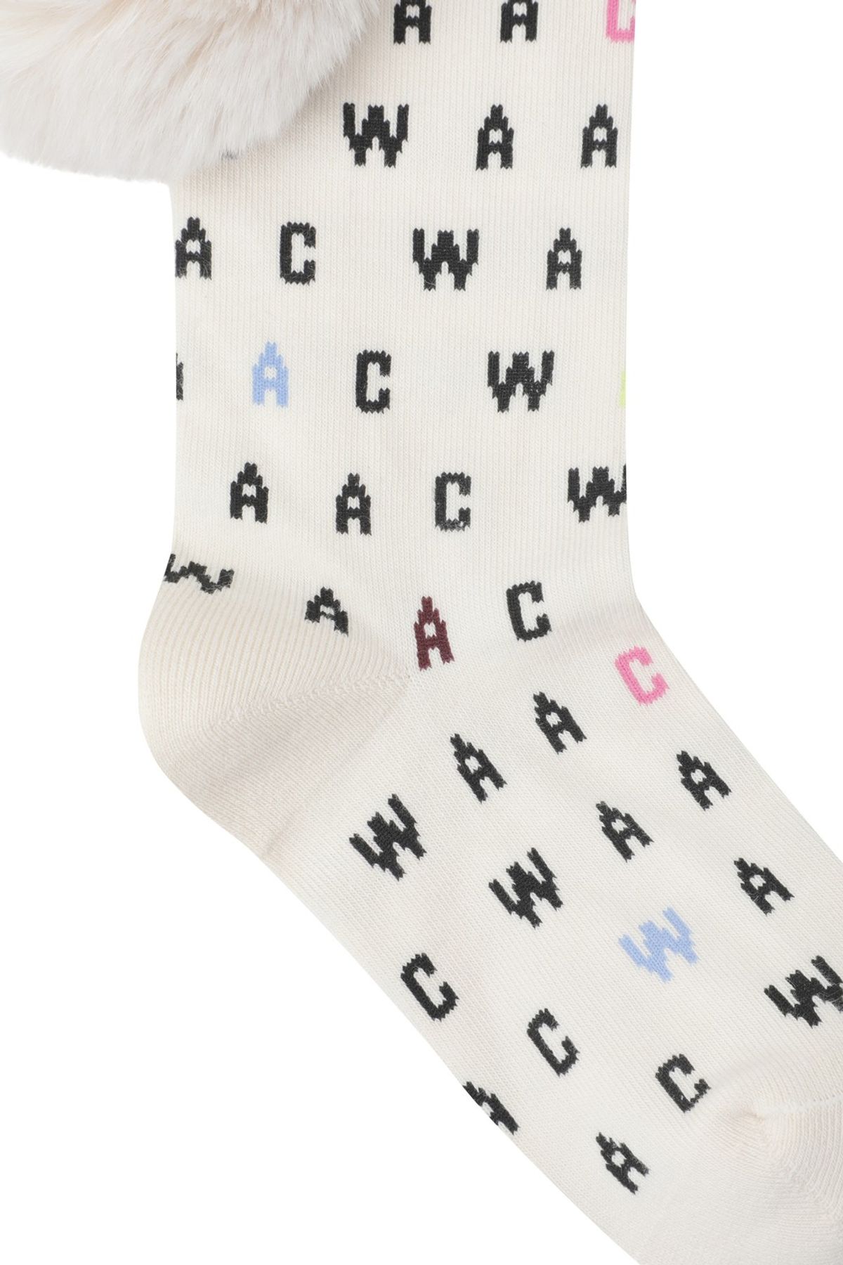 왁(WAAC) Women pattern PomPom Socks WGLCX25616IVX