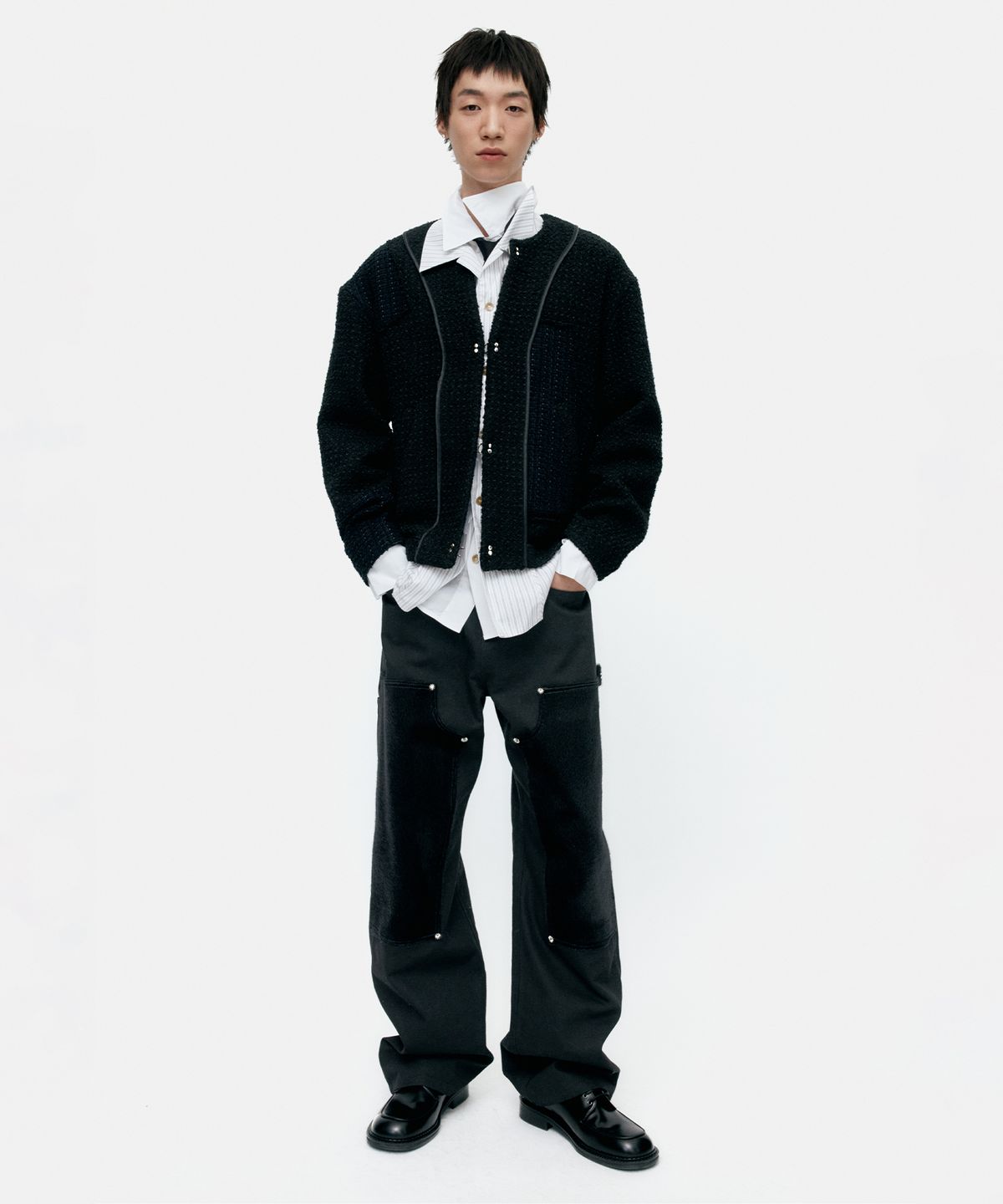 앤더슨벨(ADSB ANDERSSON BELL) UNISEX INSIDE OUT TWEED CARDIGAN awa732u(BLACK)