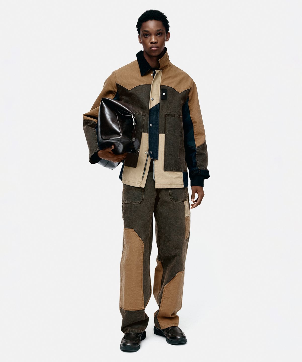 앤더슨벨(ADSB ANDERSSON BELL) PATCHWORK CARPENTER WIDE-LEG JEANS apa839m(BROWN)