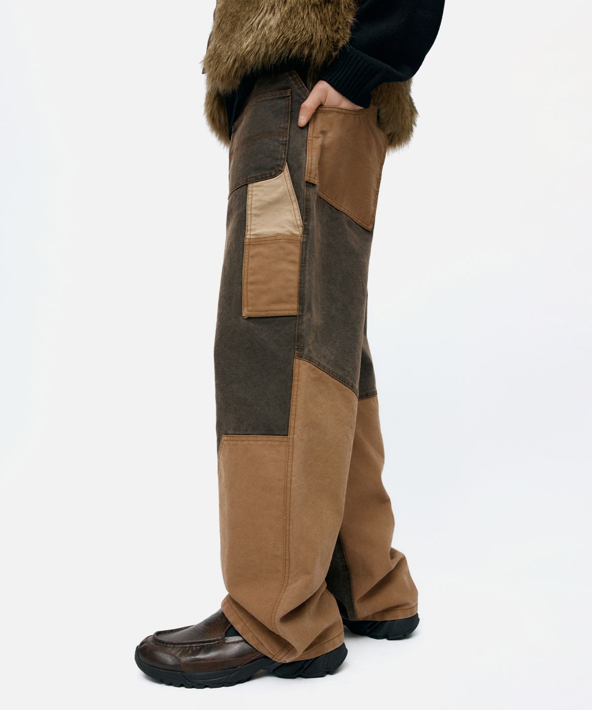 앤더슨벨(ADSB ANDERSSON BELL) PATCHWORK CARPENTER WIDE-LEG JEANS apa839m(BROWN)