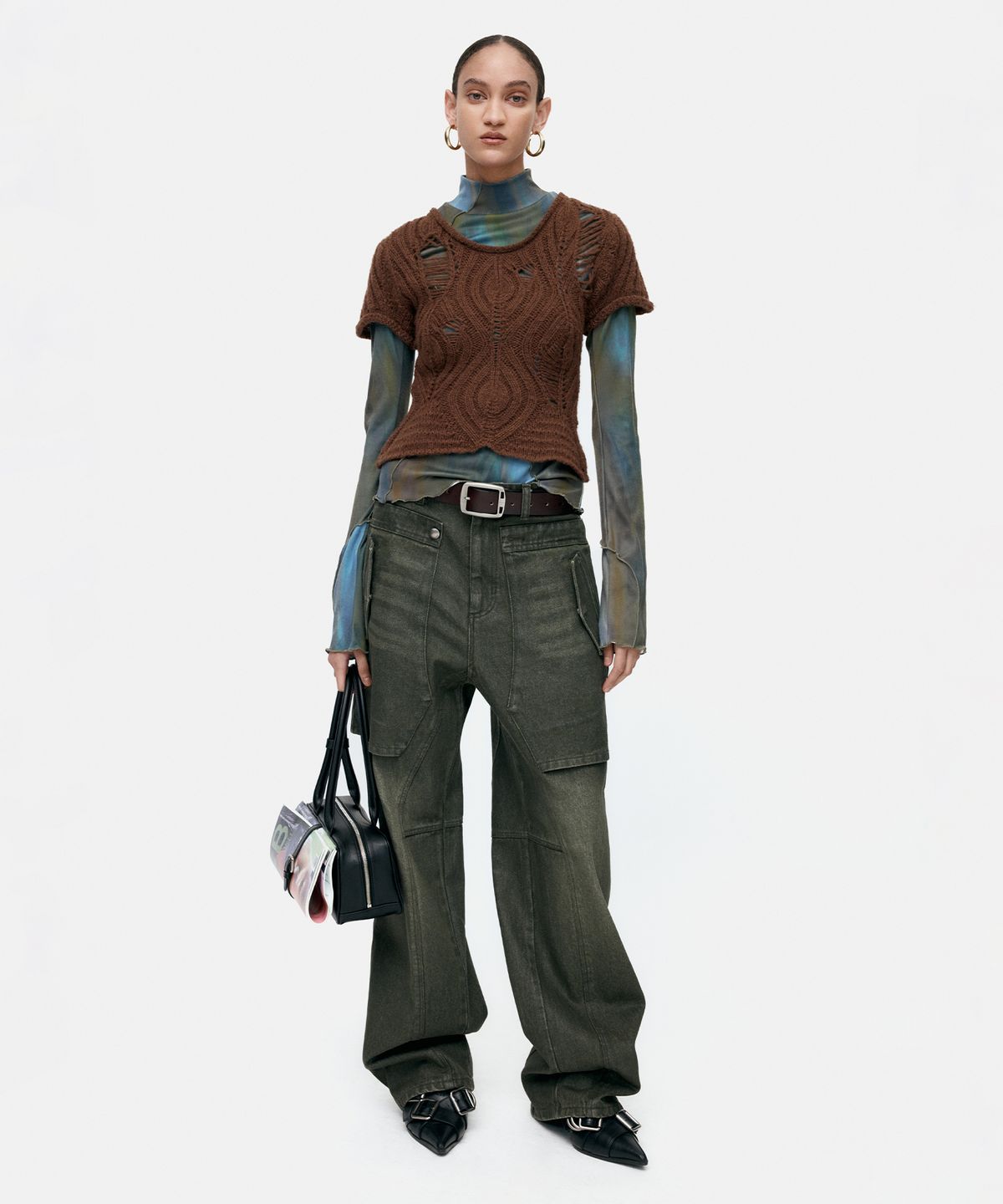 앤더슨벨(ADSB ANDERSSON BELL) CAP SLEEVE SWEATER LAYERED TOP atb1352w(BROWN)