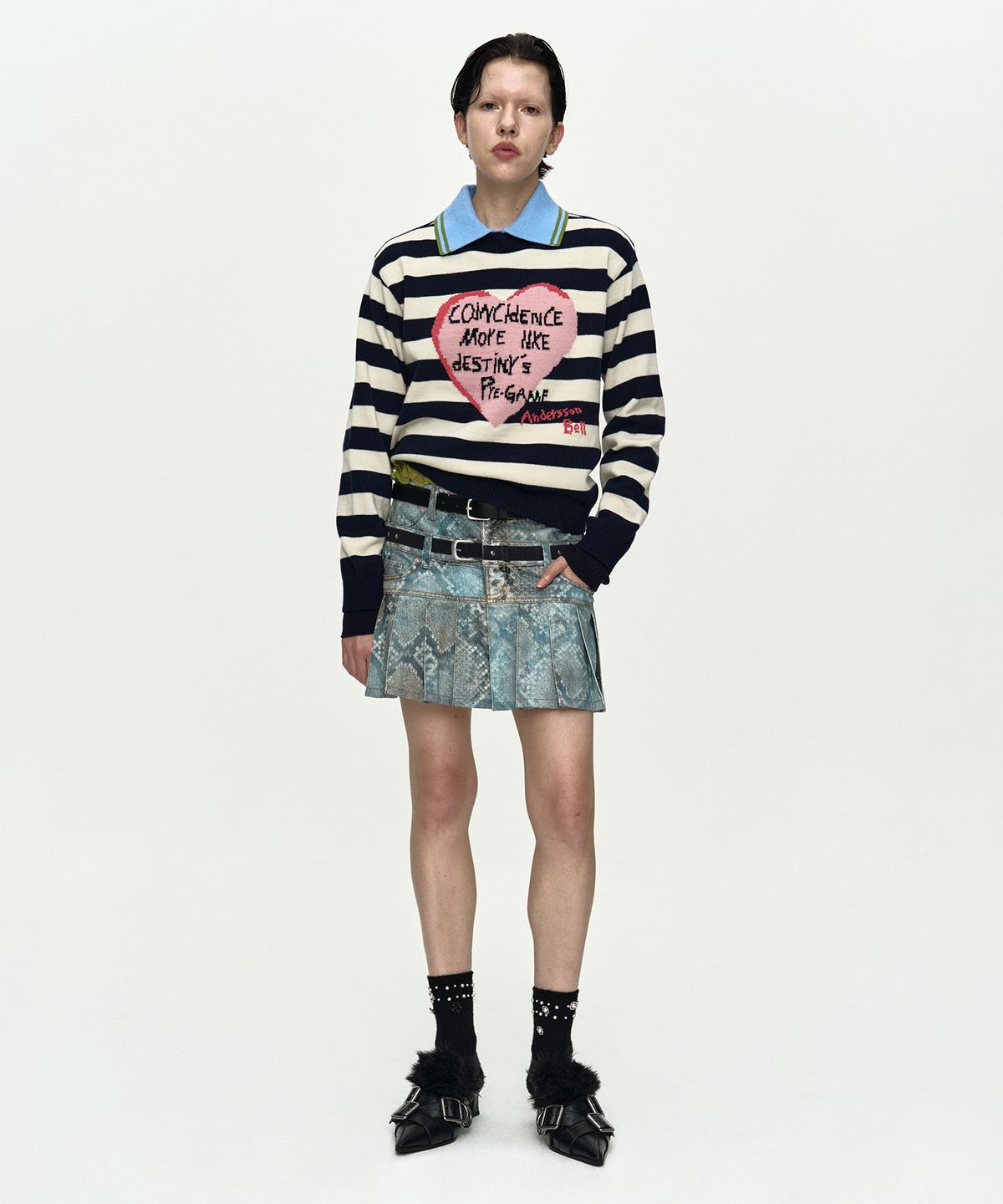 앤더슨벨(ADSB ANDERSSON BELL) GIRLS HEART MESSAGE CREW-NECK SWEATER atb1464w(NAVY/IVORY)