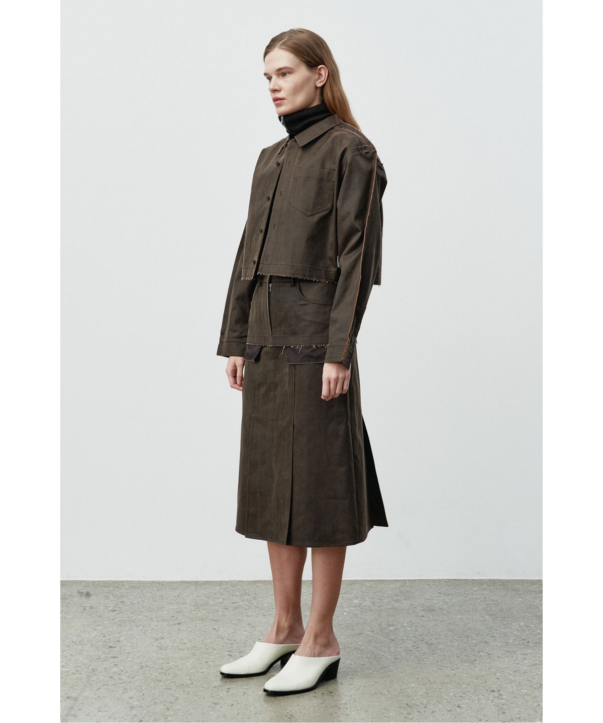 래코드(RECODE) Faux Leather Crop Shirt Jacket RQJAA25502BRX