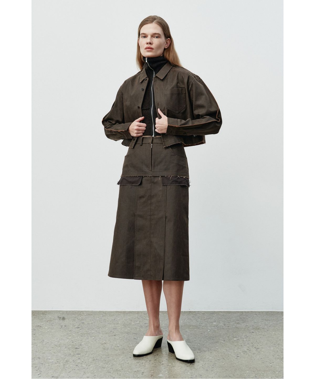 래코드(RECODE) Faux Leather Crop Shirt Jacket RQJAA25502BRX