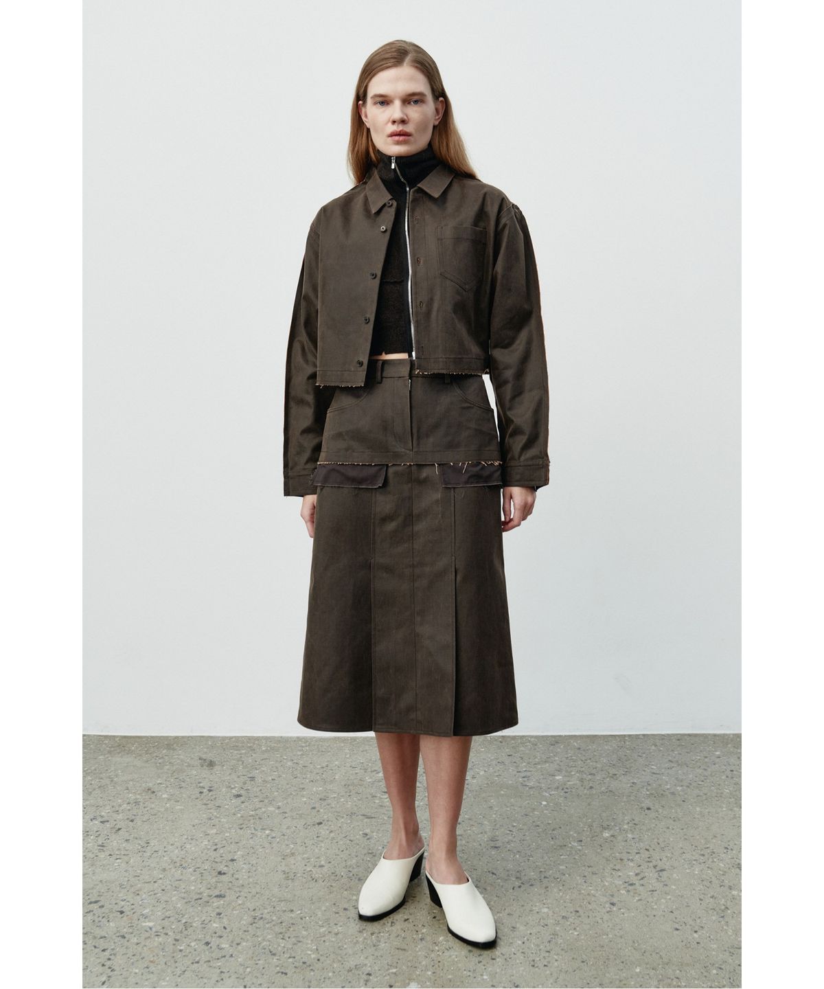 래코드(RECODE) Faux Leather Crop Shirt Jacket RQJAA25502BRX