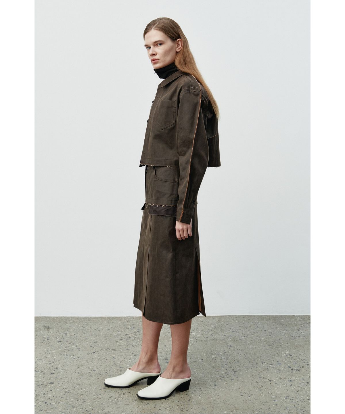 래코드(RECODE) Faux Leather Crop Shirt Jacket RQJAA25502BRX
