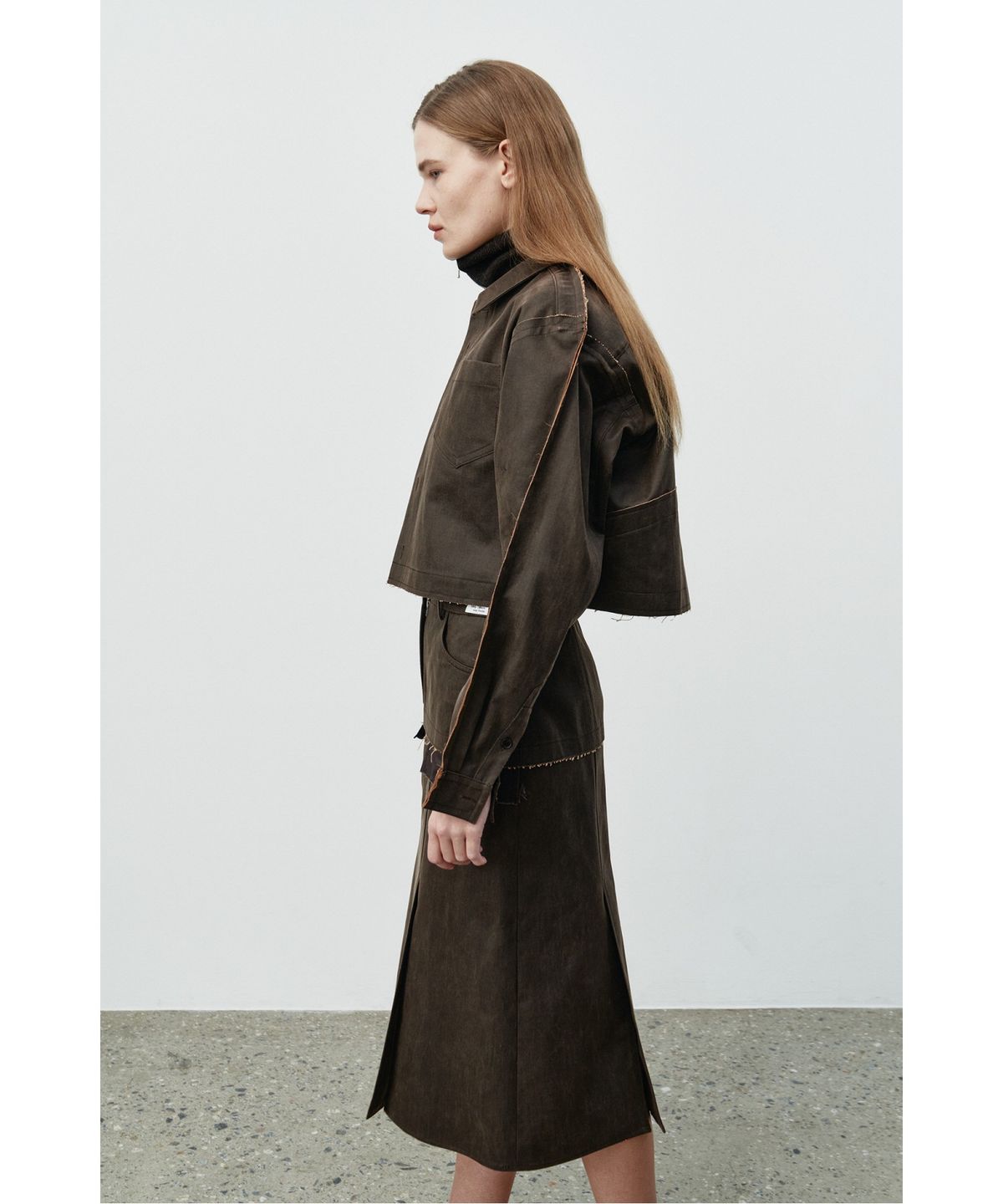 래코드(RECODE) Faux Leather Crop Shirt Jacket RQJAA25502BRX