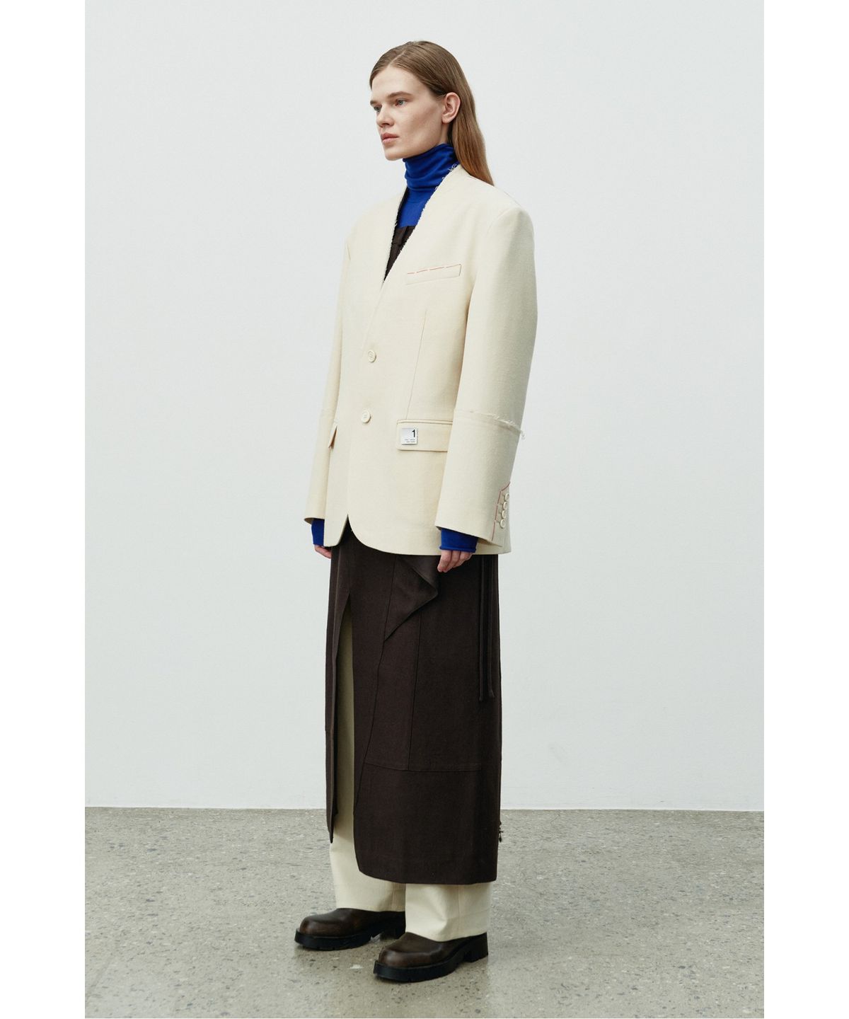 래코드(RECODE) Collarless Wool Jacket RQJAW25508IVX