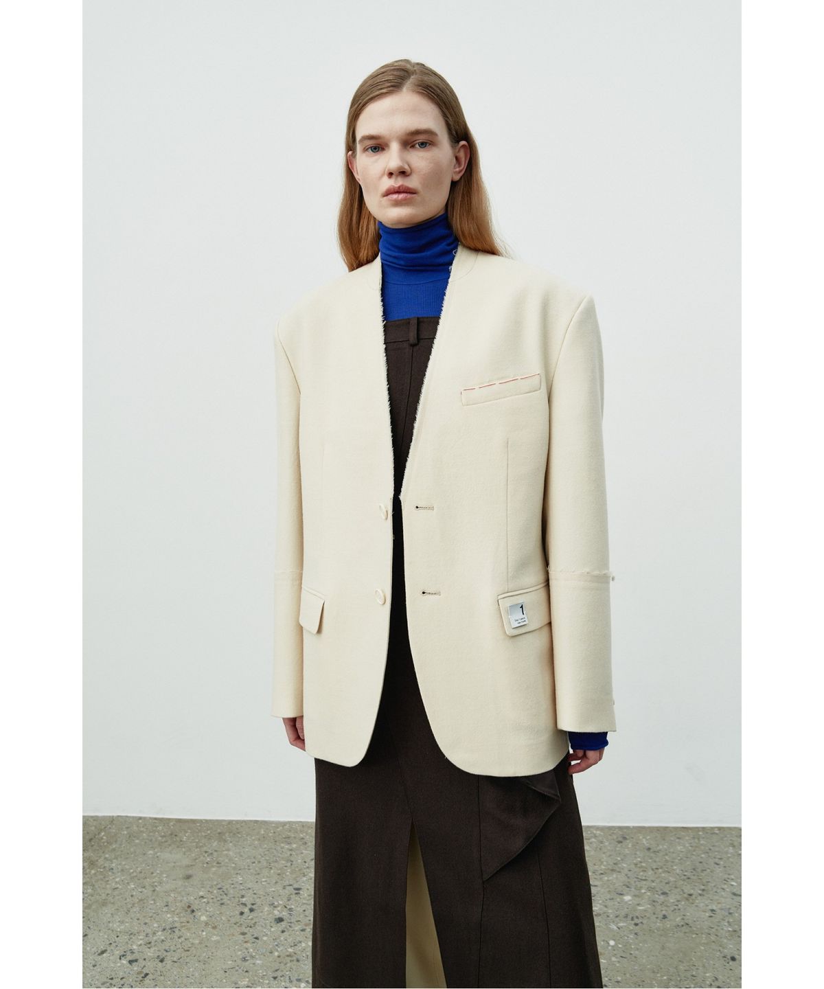 래코드(RECODE) Collarless Wool Jacket RQJAW25508IVX
