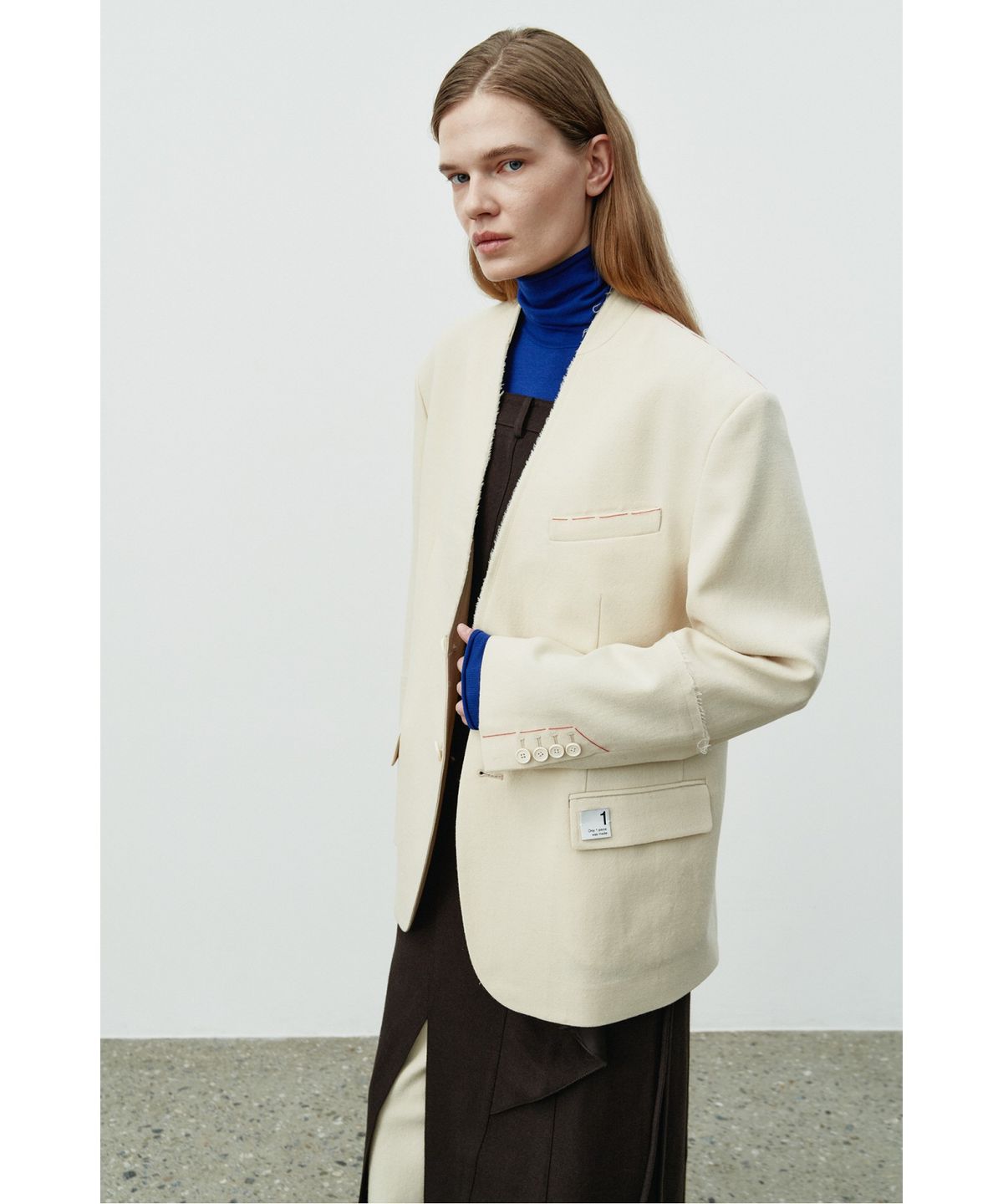 래코드(RECODE) Collarless Wool Jacket RQJAW25508IVX