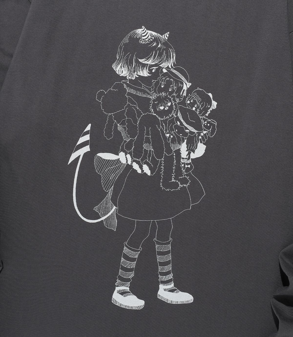 나이스고스트클럽(NICEGHOSTCLUB) LITTLE DEVIL GIRL DRAWING BIG BIG L/S TEE_CHARCOAL(NG2FFUT559A)