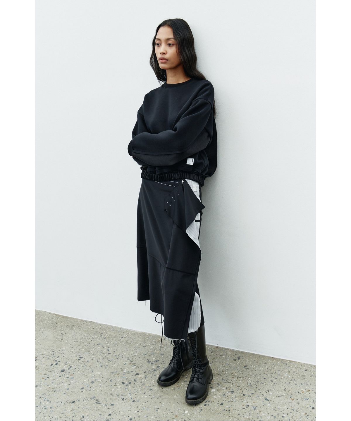 래코드(RECODE) Jacket Detail Fluttered Skirt RQKAA25533BKX
