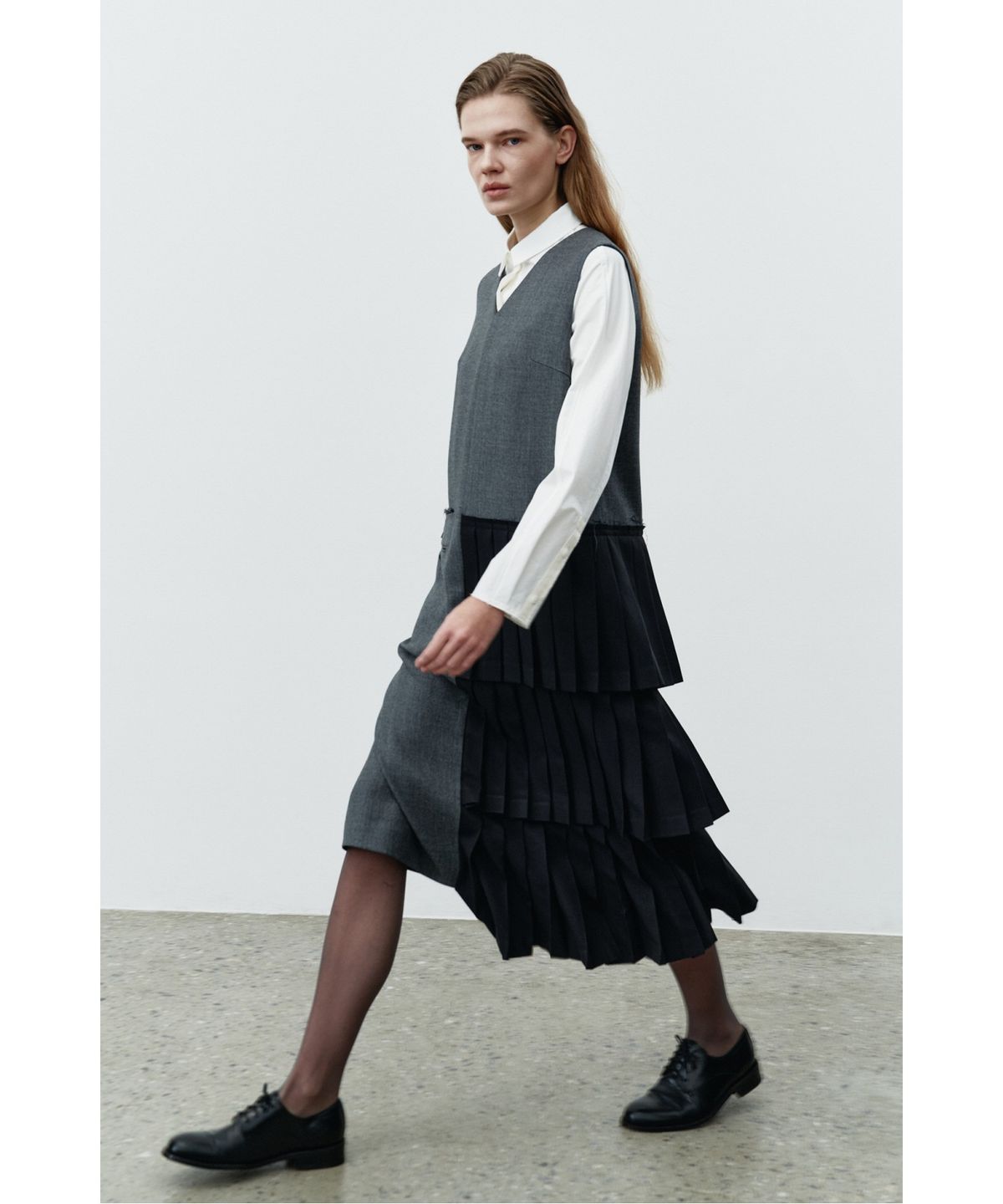 래코드(RECODE) Pleats Layered Sleeveless Dress RQDAA25540GYX