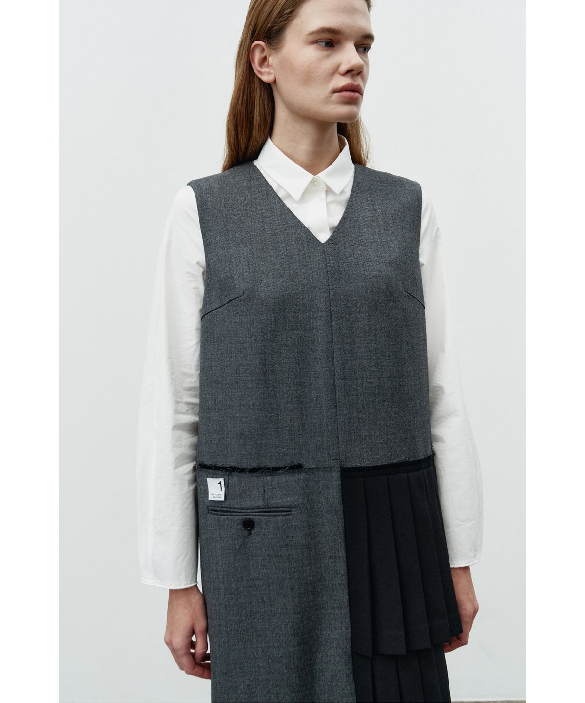 래코드(RECODE) Pleats Layered Sleeveless Dress RQDAA25540GYX