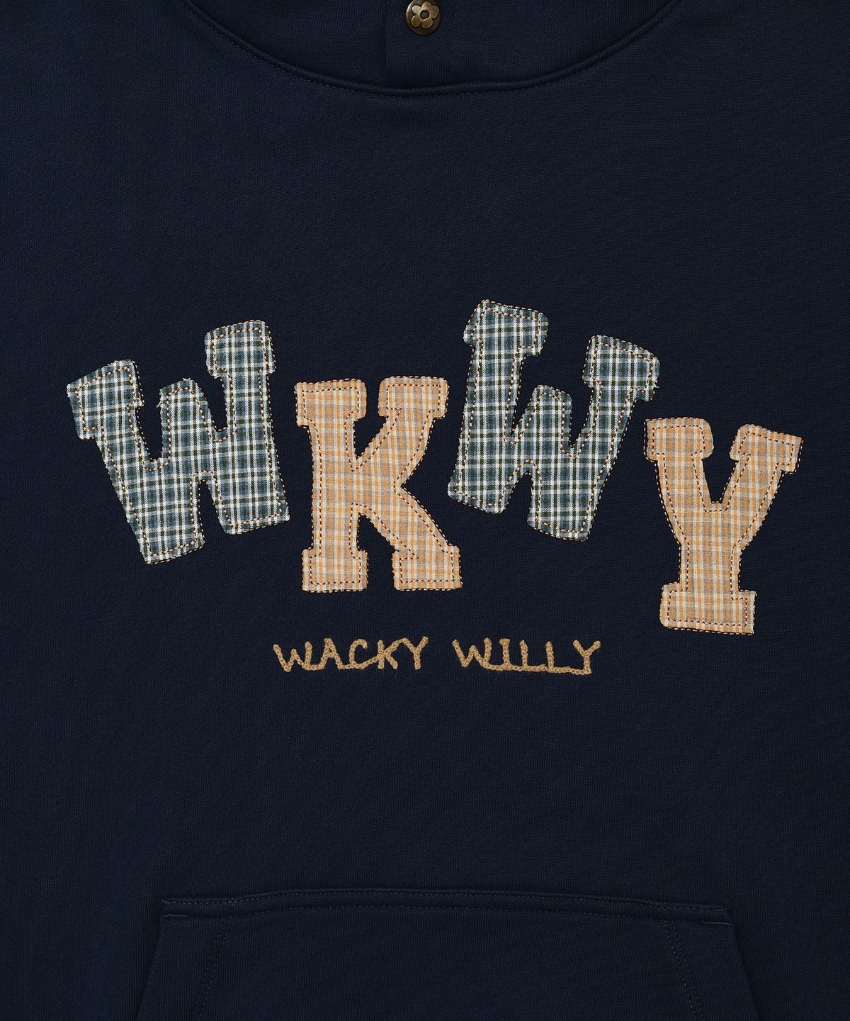 와키윌리(WACKY WILLY) 우먼스 체크 아플리케 오버핏 후디 네이비