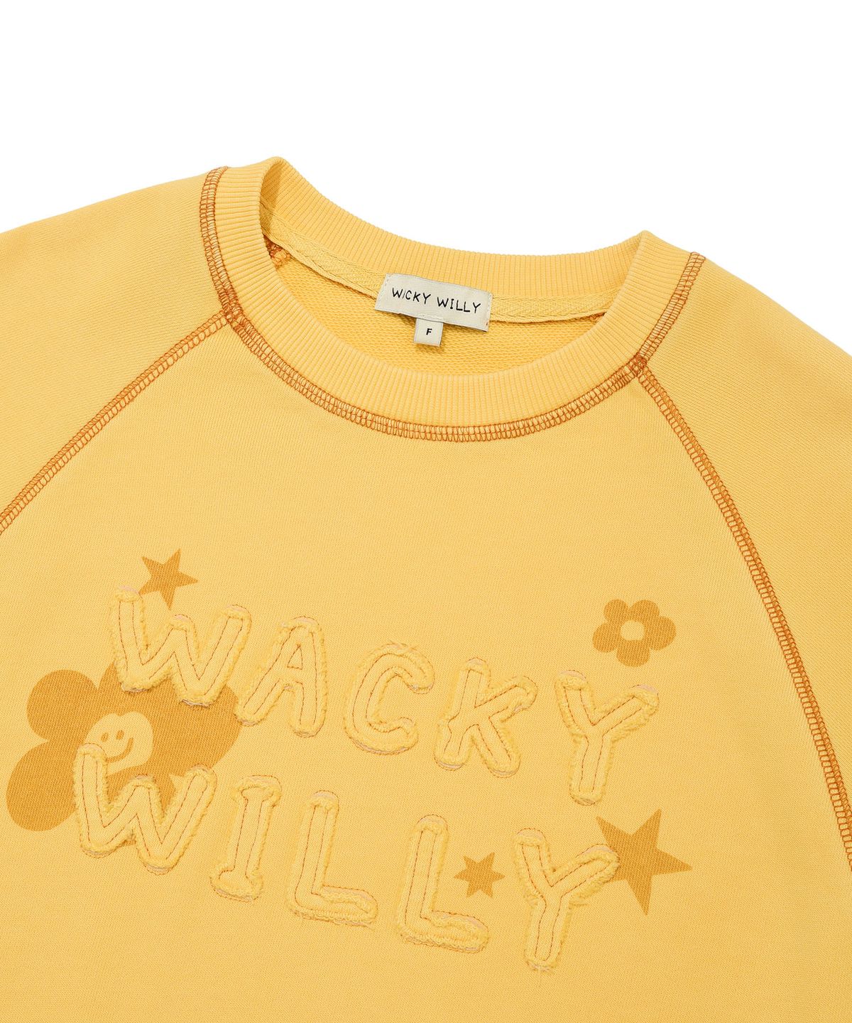와키윌리(WACKY WILLY) 우먼스 피그먼트 아플리케 맨투맨 옐로우
