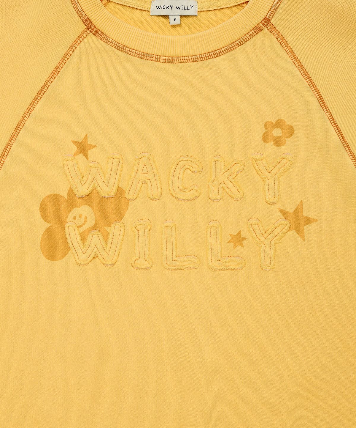 와키윌리(WACKY WILLY) 우먼스 피그먼트 아플리케 맨투맨 옐로우