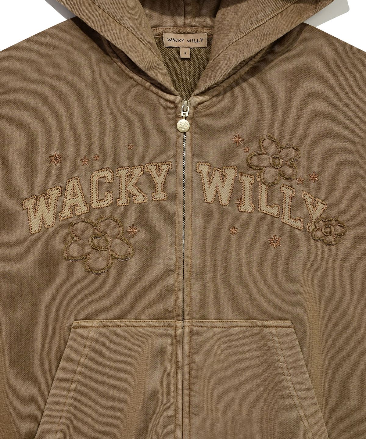 와키윌리(WACKY WILLY) 우먼스 피그먼트워싱 아플리케 후드집업 브라운