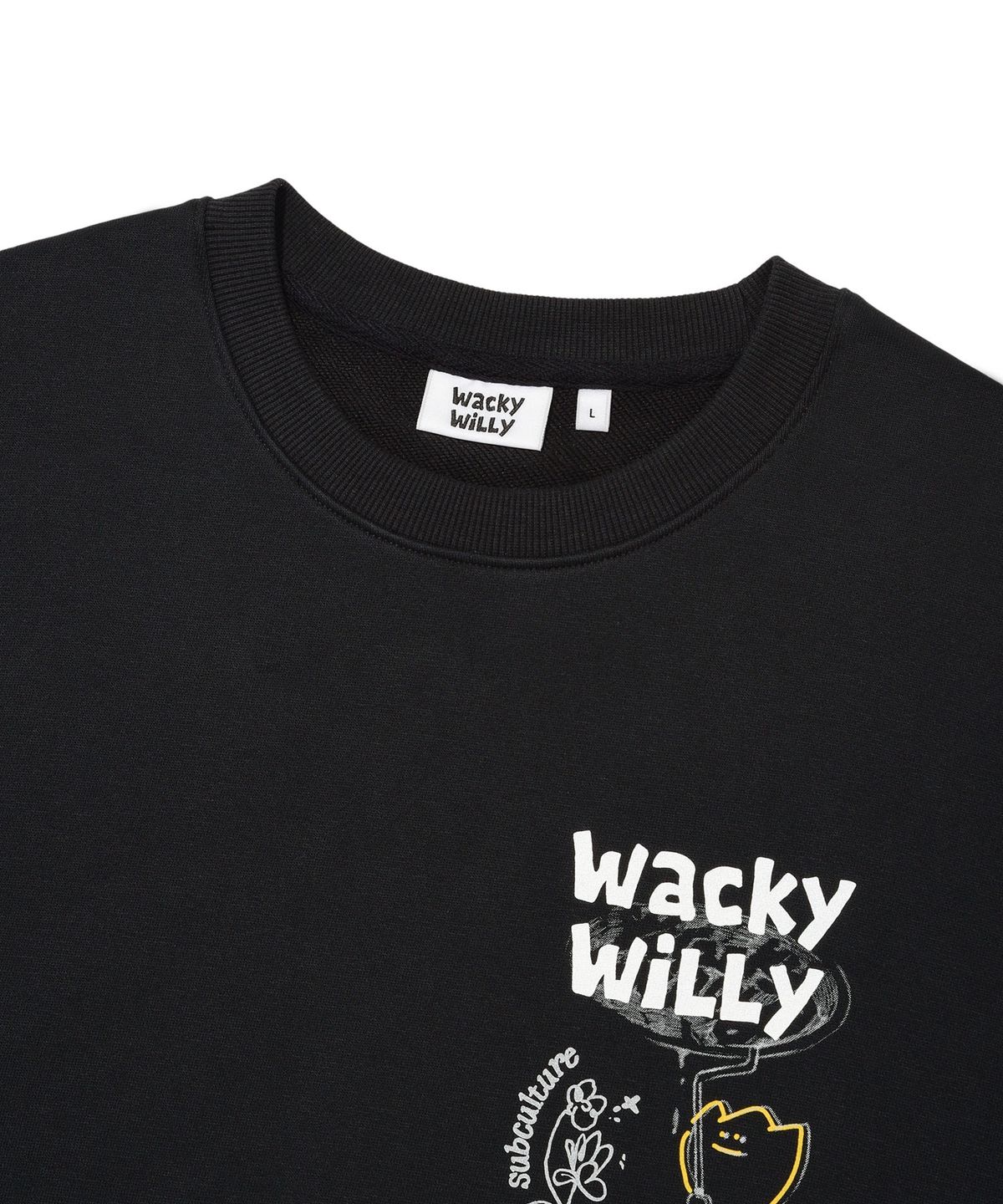 와키윌리(WACKY WILLY) 스프레이 그래픽 맨투맨 블랙