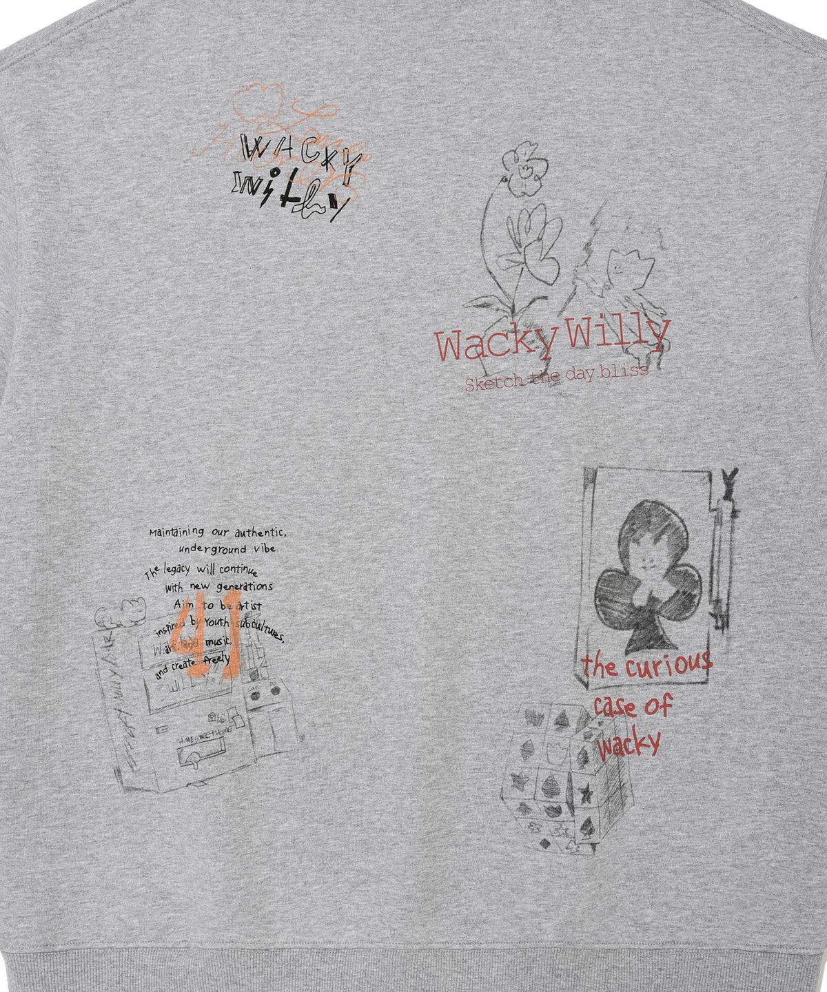 와키윌리(WACKY WILLY) 그래픽 프린트 맨투맨 그레이