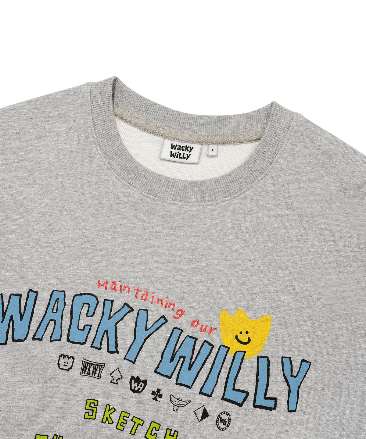 와키윌리(WACKY WILLY) 키키 타이포 맨투맨 그레이