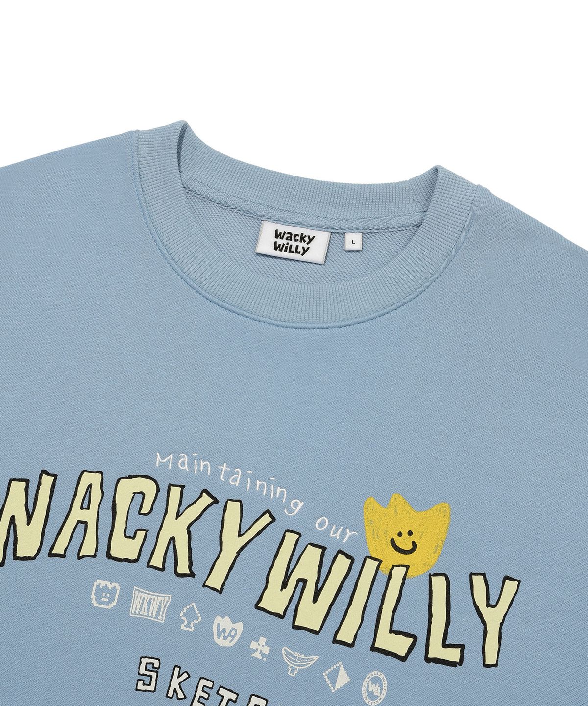 와키윌리(WACKY WILLY) 키키 타이포 맨투맨 블루