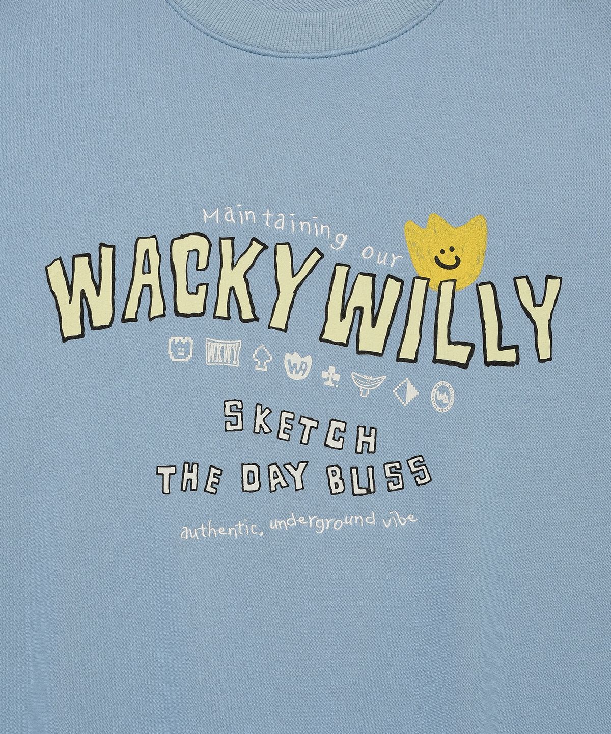 와키윌리(WACKY WILLY) 키키 타이포 맨투맨 블루