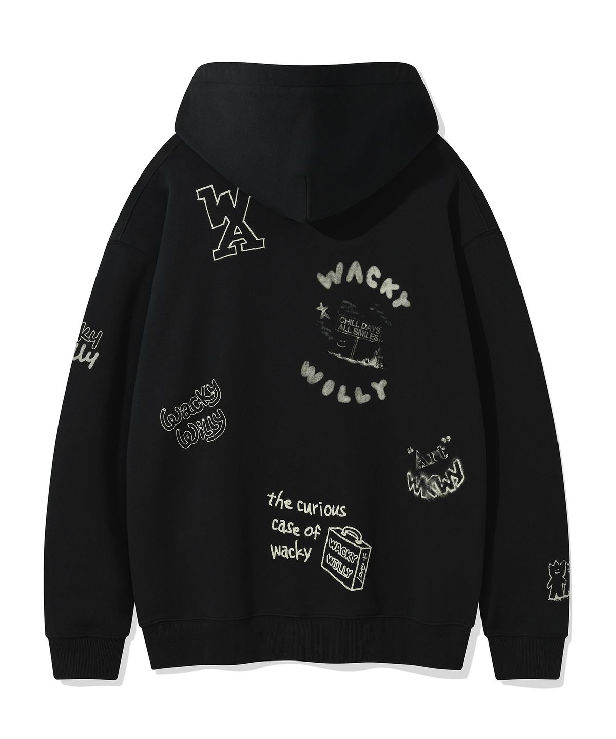 와키윌리(WACKY WILLY) 스프레이 그래픽 후드 스웻 블랙
