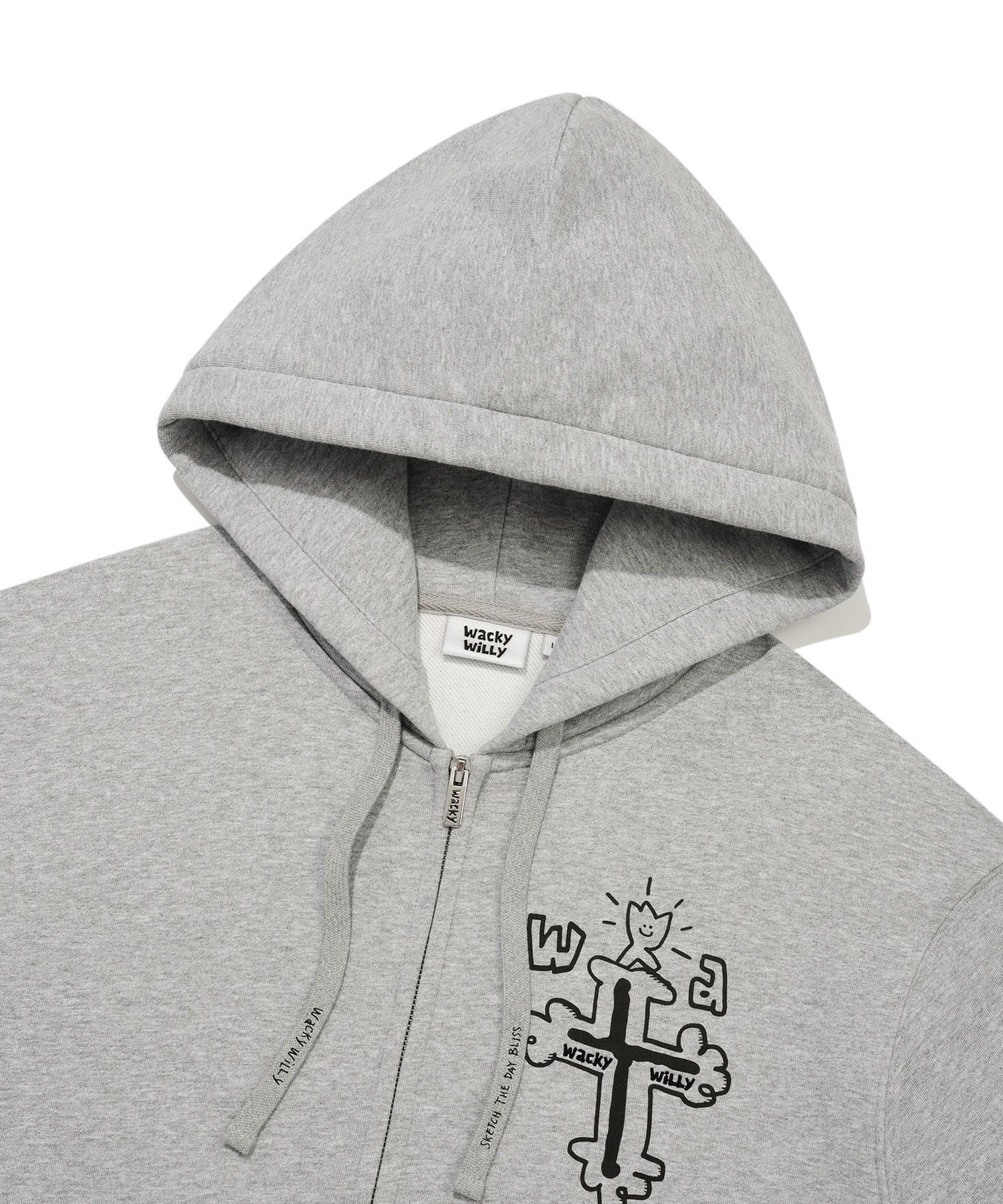 MUSINSA | WACKY WILLY Graffiti Graphic Hooded Zip-Up in Gray
