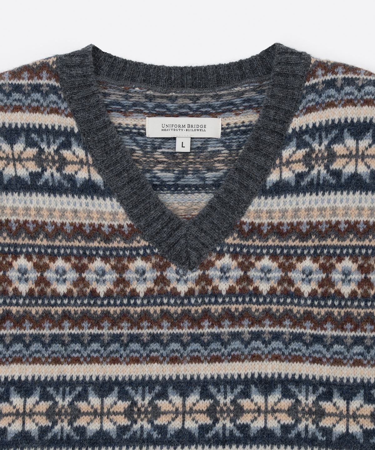 유니폼브릿지(UNIFORM BRIDGE) fair isle knit vest charcoal