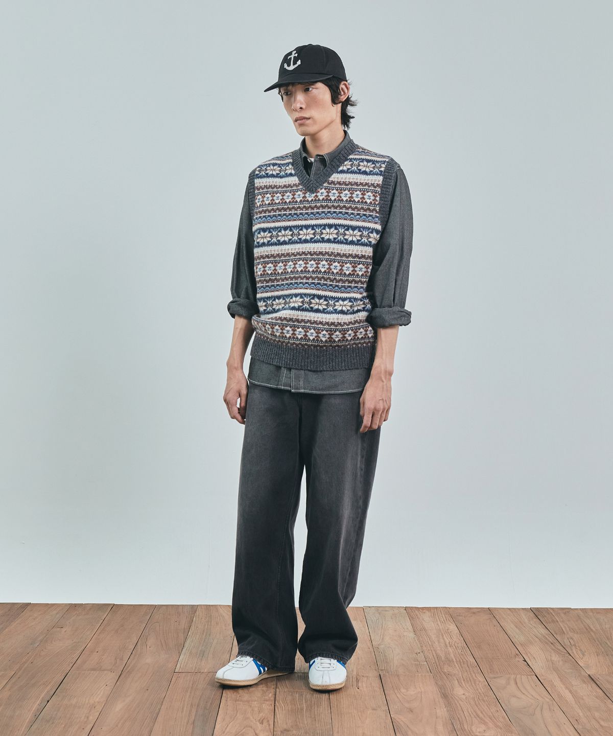 유니폼브릿지(UNIFORM BRIDGE) fair isle knit vest charcoal