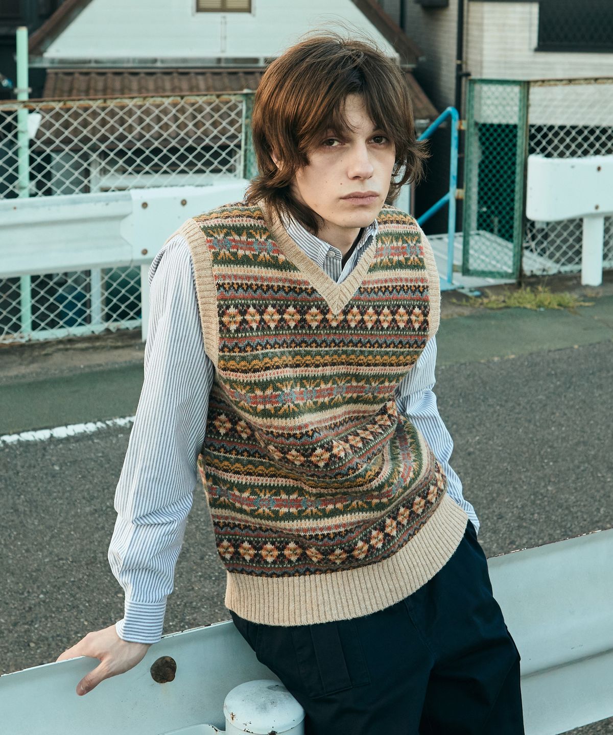 유니폼브릿지(UNIFORM BRIDGE) fair isle knit vest beige
