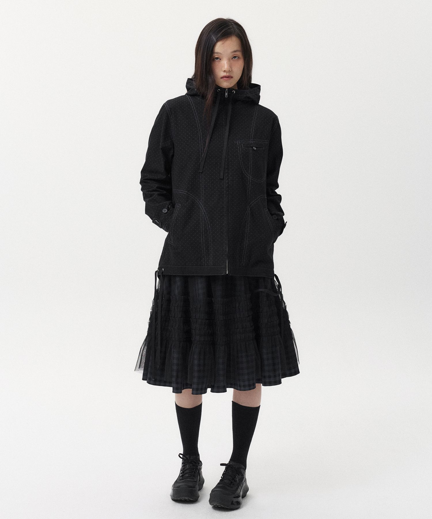 MUSINSA公式 | OHESHIO STITCH DOT HOODED ZIP-UP, BLACK
