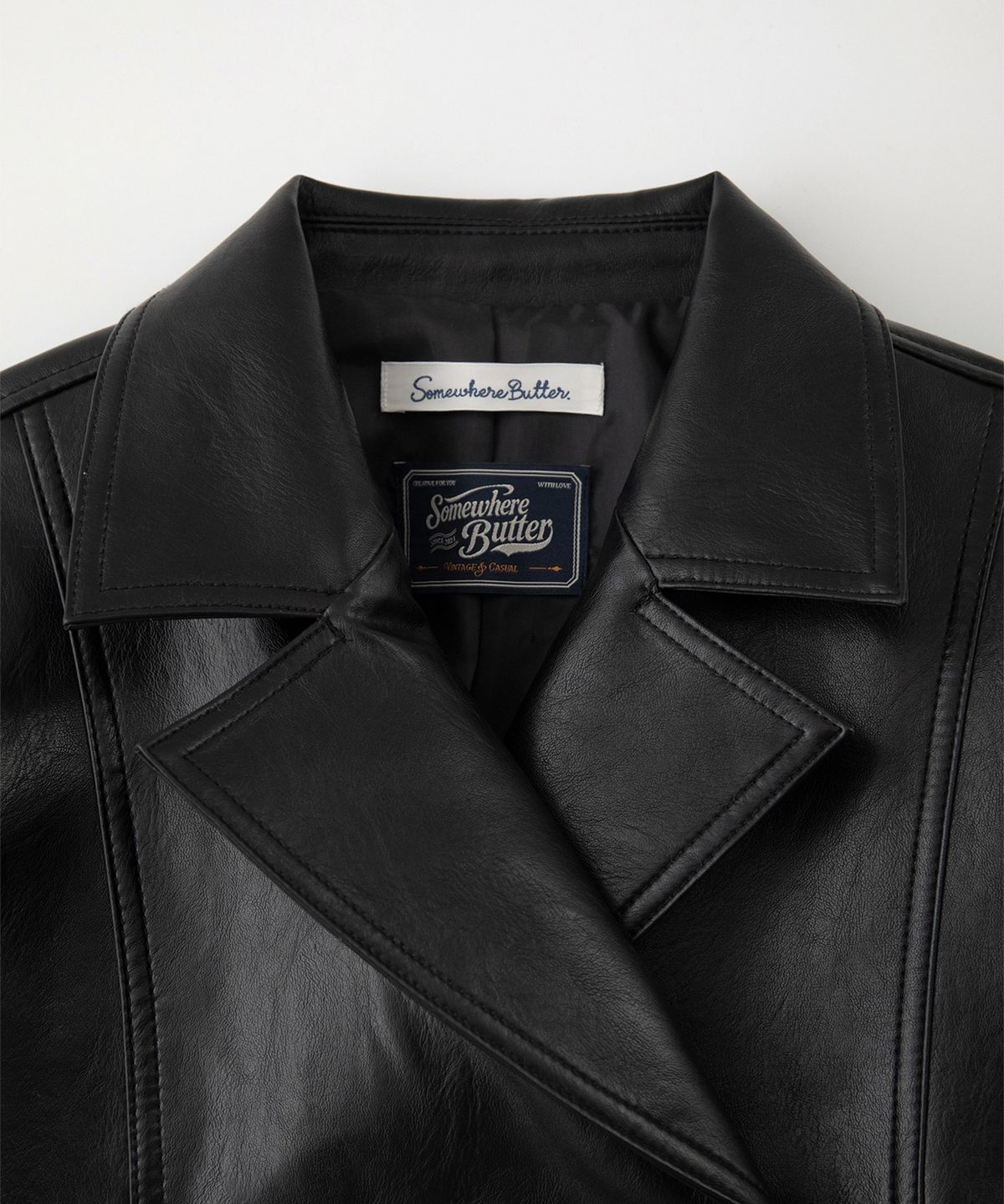 썸웨어버터(SOMEWHEREBUTTER) Folt Leather Jacket - Black