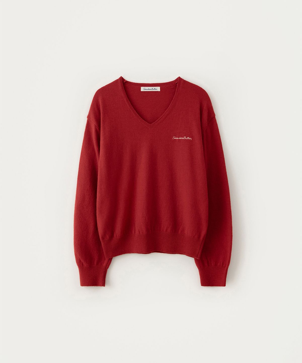 썸웨어버터(SOMEWHEREBUTTER) Roe V-Neck Knit - Red