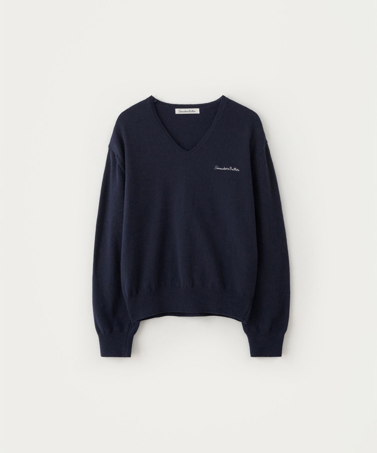 썸웨어버터(SOMEWHEREBUTTER) Roe V-Neck Knit - Navy